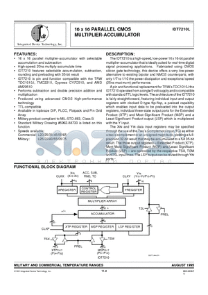 IDT7210L20F datasheet - 16 x 16 PARALLEL CMOS MULTIPLIER-ACCUMULATOR