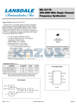 ML12179 datasheet - 500-2800 MHz Single Channel Frequency Synthesizer
