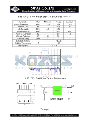LBS17601 datasheet - SAW Filter Electrical Characteristic