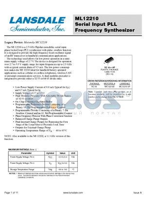 ML12210 datasheet - Serial Input PLL Frequency Synthesizer