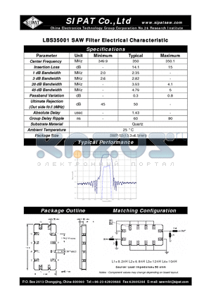 LBS35001 datasheet - SAW Filter Electrical Characteristic