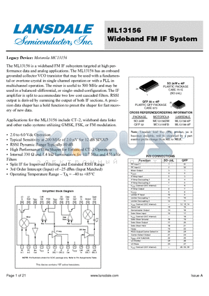 ML13156-8P datasheet - Wideband FM IF System