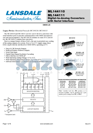 ML144110 datasheet - Digital-to-Analog Converters with Serial Interface