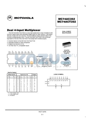 MC74ACT352 datasheet - DUAL 4-INPUT MULTIPLEXER