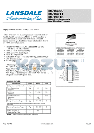 ML12511 datasheet - MECL PLL Components Dual Modulus Prescaler