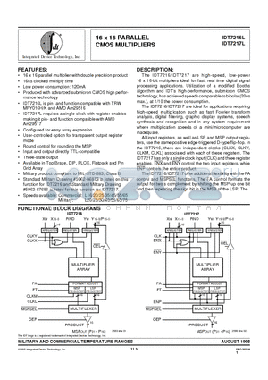 IDT7216L16C datasheet - 16 x 16 PARALLEL CMOS MULTIPLIERS