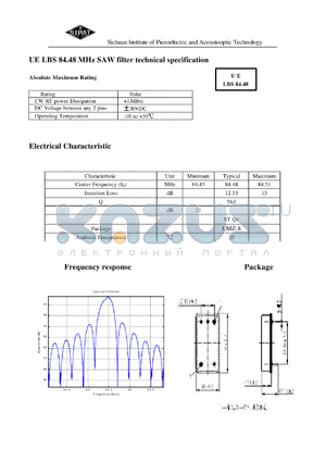 LBS8448 datasheet - 1SAW filter technical specification