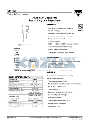 MAL213630182E3 datasheet - Aluminum Capacitors Radial Very Low Impedance