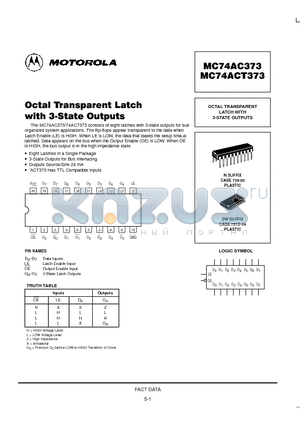 MC74ACT373N datasheet - OCTAL TRANSPARENT LATCH WITH 3-STATE OUTPUTS