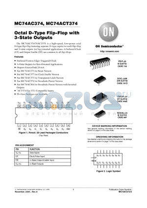 MC74ACT374 datasheet - Octal D−Type Flip−Flop with 3−State Outputs