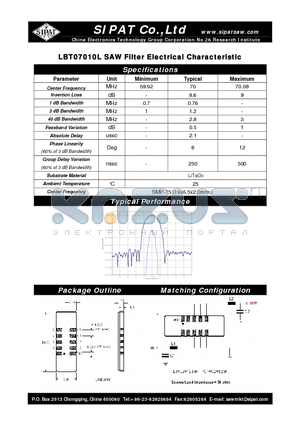 LBT07010L datasheet - SAW Filter Electrical Characteristic