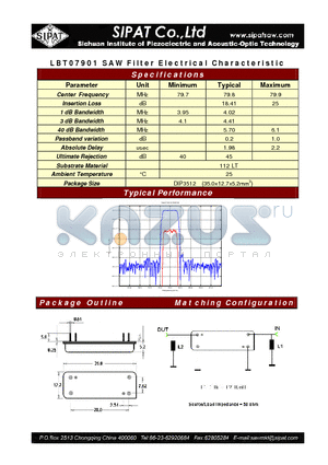 LBT07901 datasheet - SAW Filter Electrical Characteristic