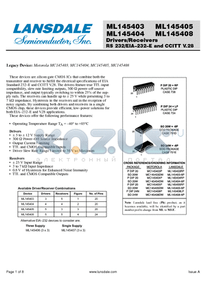 ML145403 datasheet - Drivers/Receivers RS 232/EIA-232-E and CCITT V.28