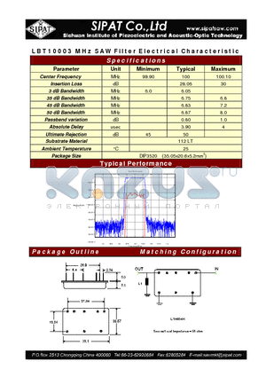 LBT10003 datasheet - SAW Filter Electrical Characteristic