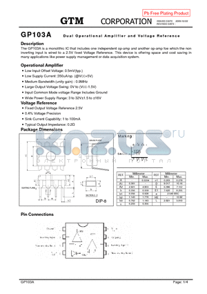 GP103A datasheet - DUAL OPERATIONAL AMPLIFIER AND VOLTAGE REFERENCE
