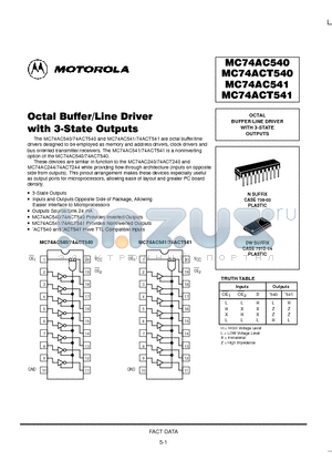 MC74ACT540N datasheet - OCTAL BUFFER/LINE DRIVER WITH 3-STATE OUTPUTS