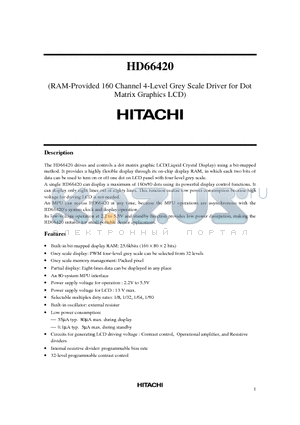 HD66420 datasheet - (RAM-Provided 160 Channel 4-Level Grey Scale Driver for Dot Matrix Graphics LCD)