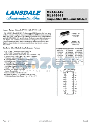 ML145442RP datasheet - Single-Chip 300-Baud Modem