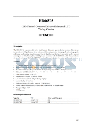 HD66503 datasheet - (240-Channel Common Driver with Internal LCD Timing Circuit)