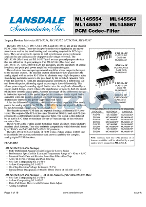 ML145564-6P datasheet - PCM Codec-Filter