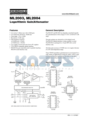 ML2004 datasheet - Logarithmic Gain/Attenuator
