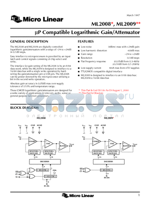 ML2008CP datasheet - lP Compatible Logarithmic Gain/Attenuator