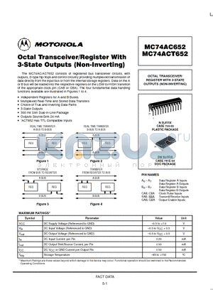 MC74ACT652N datasheet - OCTAL TRANSCEIVER/REGISTER WITH 3-STATE OUTPUTS (NON-INVERTING)