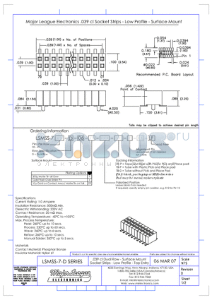 LSMSS-7-D datasheet - .039 cl Dual Row - Surface Mount Socket Strips - Low Profile - Top Entry