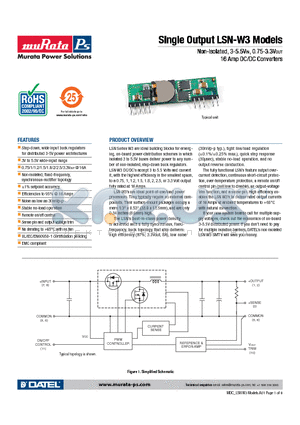 LSN-0.75/16-W3 datasheet - Non-Isolated, 3-5.5VIN, 0.75-3.3VOUT 16 Amp DC/DC Converters