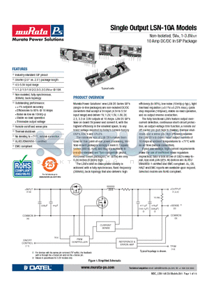 LSN-1.2/10-D5 datasheet - Non-Isolated, 5VIN, 1-3.8VOUT 10 Amp DC/DC In SIP Package