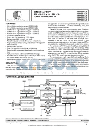 IDT72205LB15G datasheet - CMOS SyncFIFOO 256 x 18, 512 x 18, 1024 x 18, 2048 x 18 and 4096 x 18