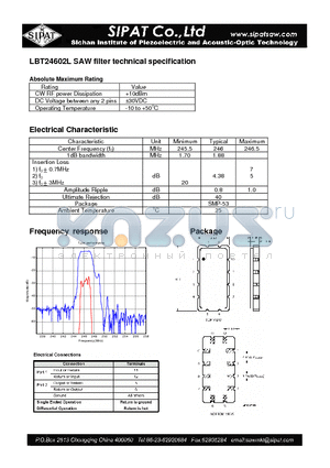 LBT24602L datasheet - SAW filter technical specification