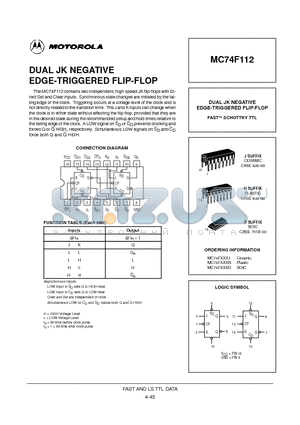 MC74F112J datasheet - DUAL JK NEGATIVE EDGE-TRIGGERED FLIP-FLOP