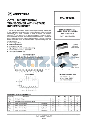 MC74F1245J datasheet - OCTAL BIDIRECTIONAL TRANSCEIVER WITH 3-STATE INPUTS/OUTPUTS
