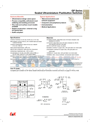 GP11MSV1BE datasheet - Sealed Ultraminiature Pushbutton Switches