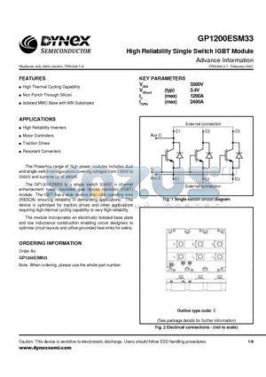 GP1200ESM33 datasheet - High Reliability Single Switch IGBT Module Advance Information