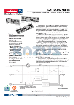 LSN-5/10-D12 datasheet - Single Output, Non-Isolated, 12VIN, 1-5VOUT, 10A, DC/DCs in SIP Packages