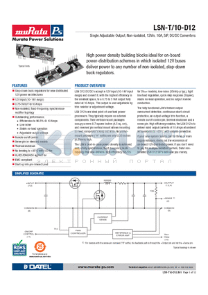 LSN-T10-D12J datasheet - Single Adjustable Output, Non-isolated, 12Vin, 10A, SIP, DC/DC Converters