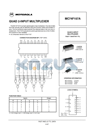 MC74F157N datasheet - QUAD 2-INPUT MULTIPLEXER