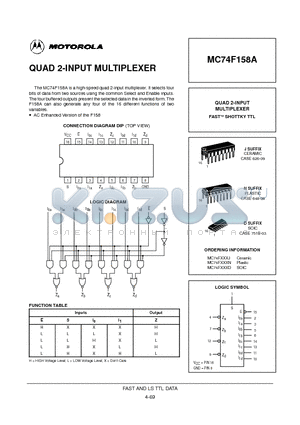 MC74F158A datasheet - QUAD 2-INPUT MULTIPLEXER