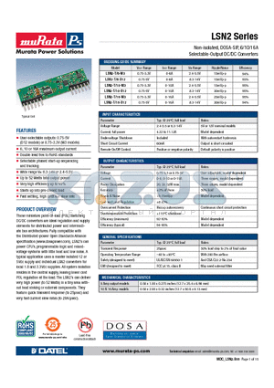LSN2-T/10-W3 datasheet - Non-isolated, DOSA-SIP, 6/10/16A Selectable-Output DC/DC Converters