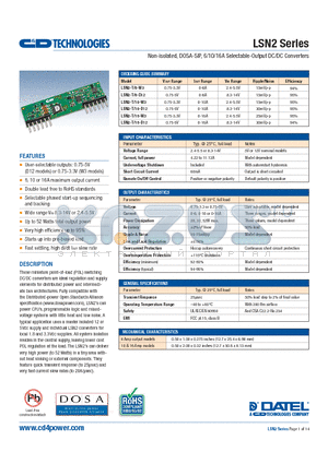 LSN2-T/10G-C datasheet - Non-isolated, DOSA-SIP, 6/10/16A Selectable-Output DC/DC Converters