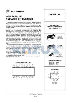 MC74F195 datasheet - 4-BIT PARALLEL ACCESS SHIFT REGISTER