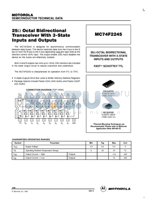 MC74F2245 datasheet - 25ohm OCTAL BIDIRECTIONAL TRANSCEIVER WITH 3-STATE INPUTS AND OUTPUTS