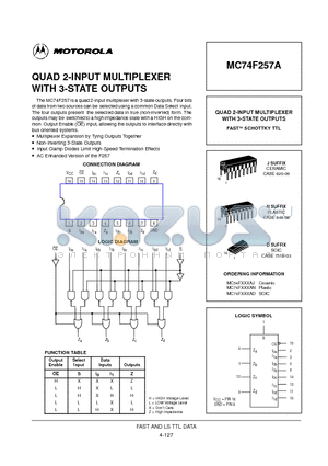 MC74F257AN datasheet - QUAD 2-INPUT MULTIPLEXER WITH 3-STATE OUTPUTS