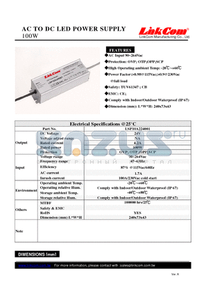 LSP10A224001 datasheet - AC TO DC LED POWER SUPPLY