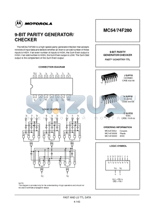 MC74F280 datasheet - 9-BIT PARITY GENERATOR/CHECKER