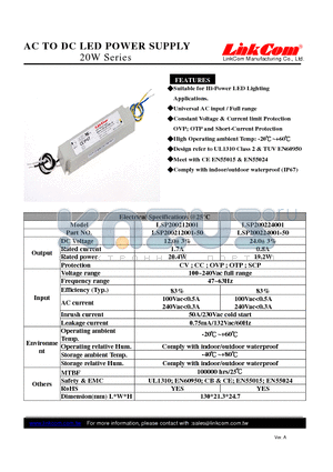 LSP200212001-50 datasheet - AC TO DC LED POWER SUPPLY