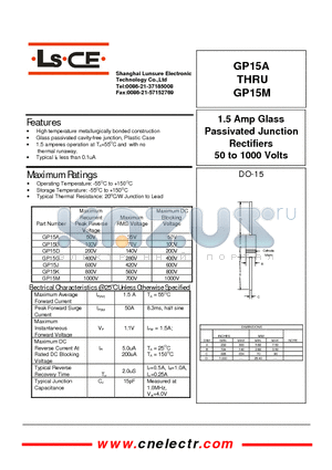 GP15J datasheet - 1.5Amp glass passivated junction rectifiers 50to1000 volts