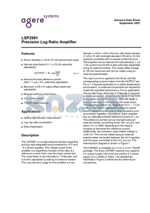 LSP2961 datasheet - Precision Log Ratio Amplifier